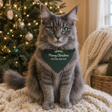 Meowy Christmas Cat Bandana (Forest Green)